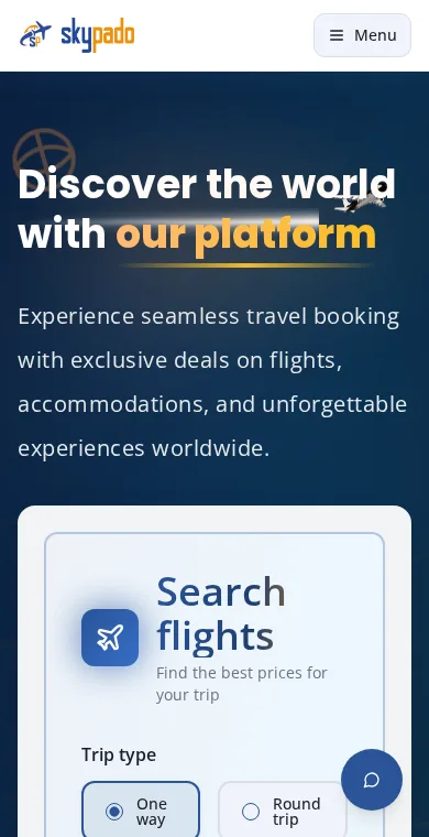 Skypado travel platform mobile interface