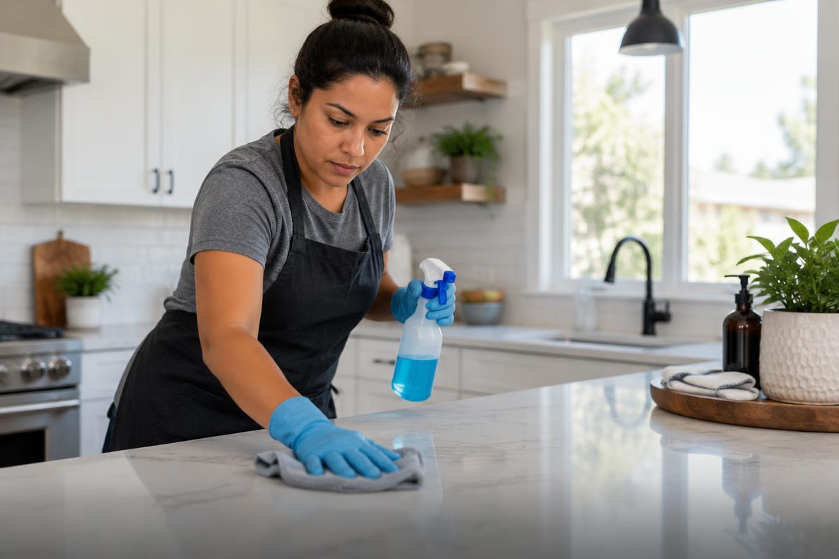 Professional cleaner working inside a local customer’s property